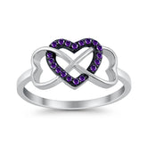 Infinity Heart Ring with Amethyst Cubic Zirconia